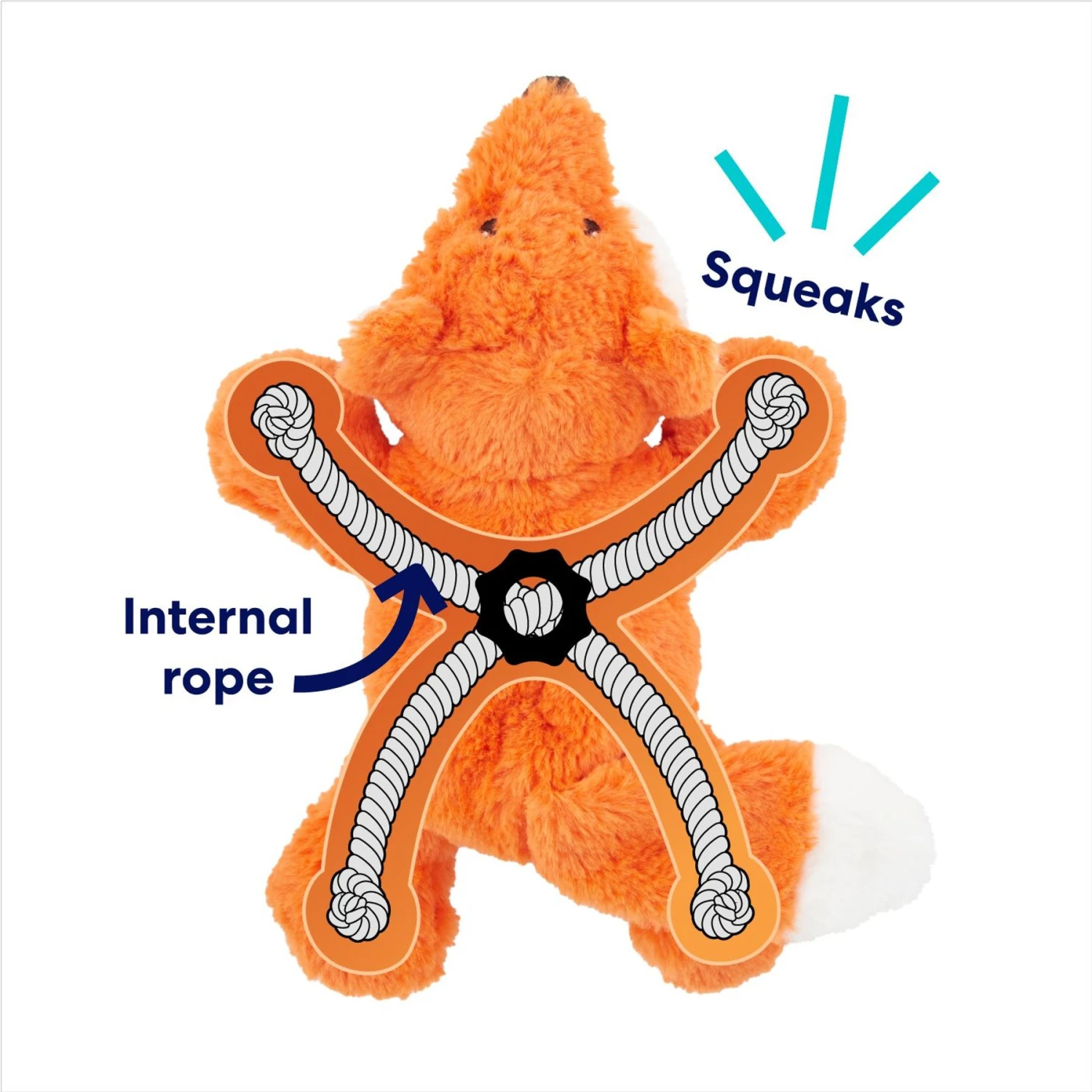 Frisco Fox Plush With Inside Rope Squeaky Dog Toy 5 Frisco Fox Plush With Inside Rope Squeaky Dog Toy - Image 3