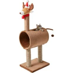 Frisco Holiday 52.3-in Reindeer Cat Scratching Post & Tunnel -Optimal Pet Shop 236569 PT2. AC SS1800 V1601334091