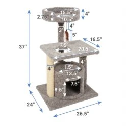 Frisco 37-in Real Carpet Cat Tree With Condo, Grey -Optimal Pet Shop 282755 PT1. AC SS1800 V1628882489