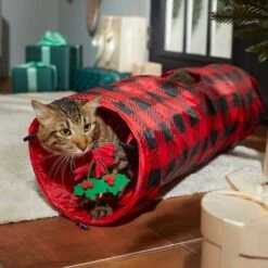 Frisco Holiday Buffalo Plaid Foldable Play Tunnel Cat Toy With Catnip & Frisco Holiday Festive Red Variety Pack Gift Box Cat Toy With Catnip, 14 Count -Optimal Pet Shop 986262 PT4. AC SS1800 V1698258115